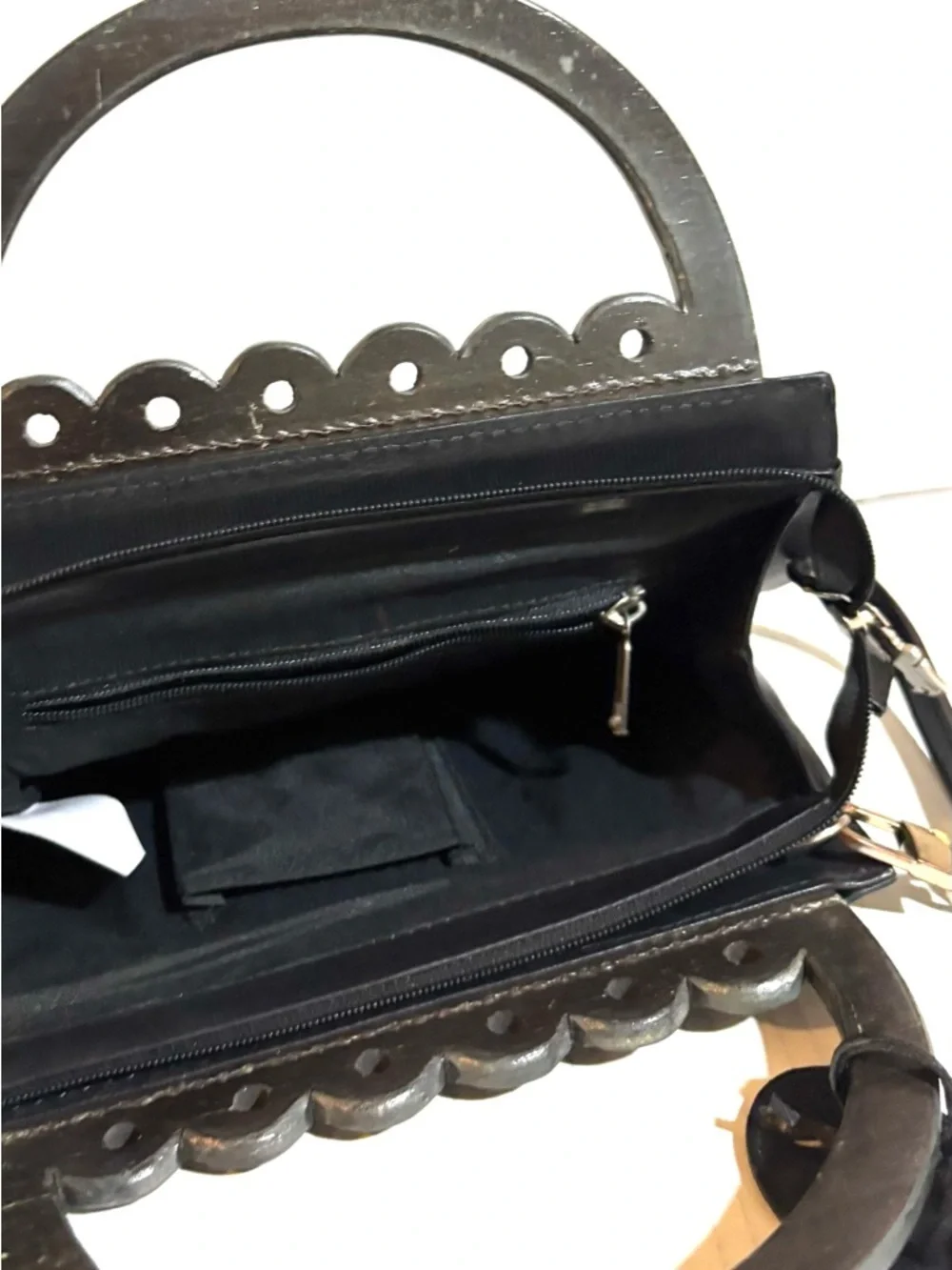 Black Leather Top-Handle Crossbody Bag